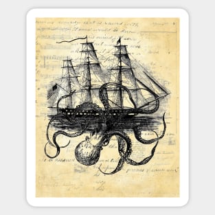 Octoship on Multi collage Joural paper Sticker